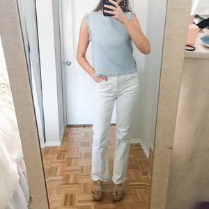 NWOT J.O.A Light Blue Shell Frayed Edge Top Blouse